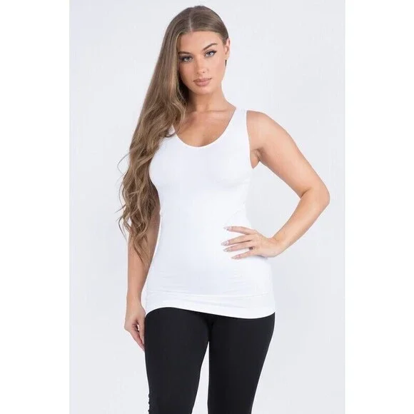 SML630_C W Reversible V Or U Neckline Seamless Tank White One Size - Picture 1 of 3